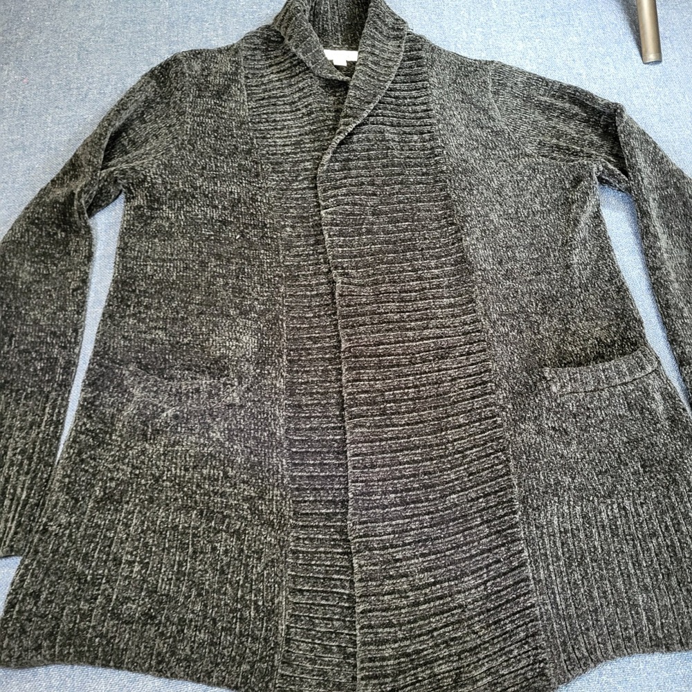 Orvis Mens M Charcoal Grey Chenille Shawl Collar Open Front Cardigan Sweater
